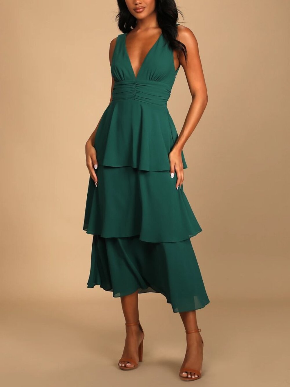 Lulu's Midi Tiered Emerald Dress - NWT!